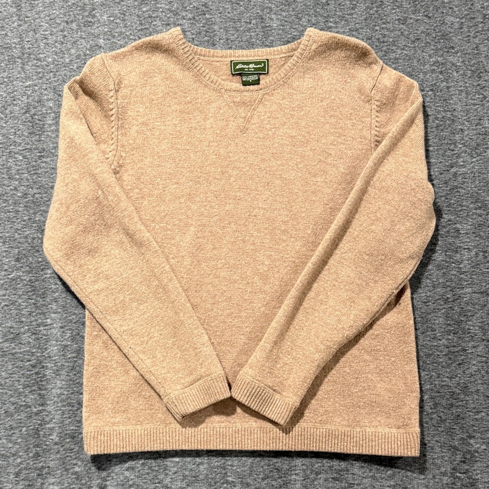 Eddie Bauer Women’s Tan Lambswool Crewneck Sweater